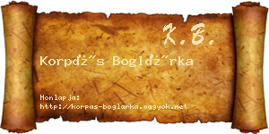 Korpás Boglárka névjegykártya